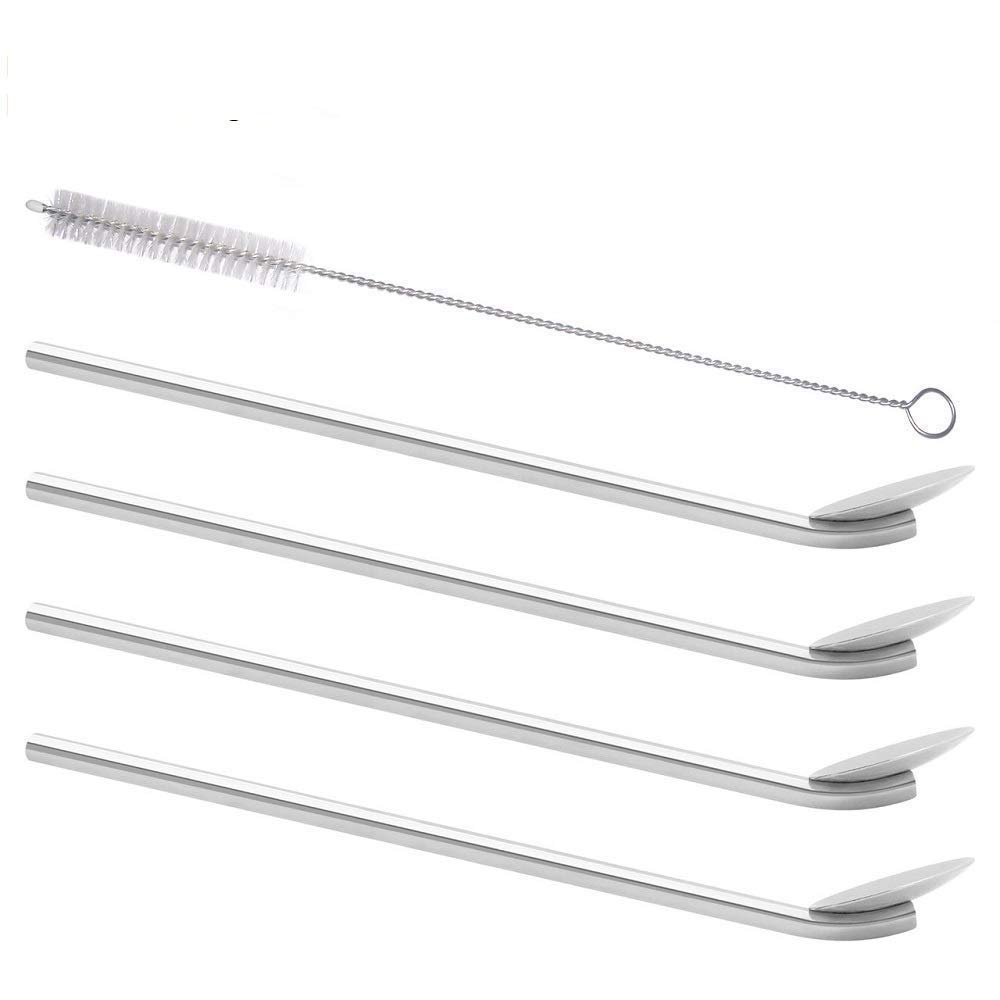 4 SET DRINKING STAWS WITH ATTACHED SPOON STAINLESS STEEL