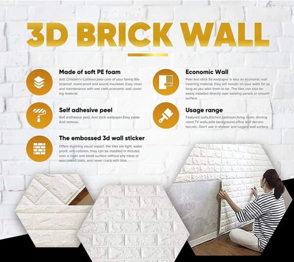 SELF ADHESIVE 3D BRICK STONE PATTERN WALLPAPER - Image 5