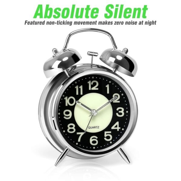 SILVER TWIN BELL ALARM CLOCK - Image 7