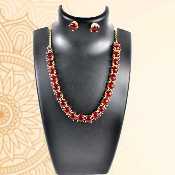 Kollam Supreme Gold-Plated Brass Red American Diamond Stone Necklace Set – Luxurious Jewelry for Women
